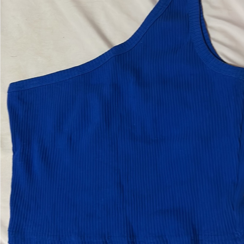 Navy Blue, one shoulder ribbed crop top